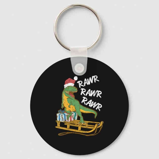 Womens Rawr Rawr Rawr Funny Christmas Dino Sleigh  Keychain (Front)