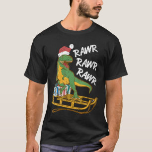 Womens Rawr Rawr Rawr Funny Christmas Dino Sleigh  T-Shirt