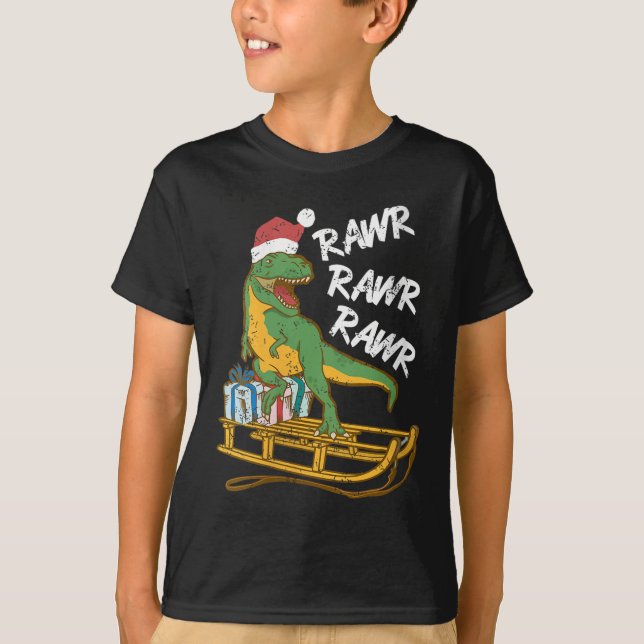 Womens Rawr Rawr Rawr Funny Christmas Dino Sleigh  T-Shirt (Front)