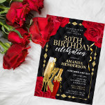Womens Red and Gold Birthday Invitation<br><div class="desc">Celebrate a special birthday with this stunning invitation! Featuring beautiful red roses and golden elements, this invitation is perfect for the glamourous and stylish woman. The high heels and champagne design adds an extra touch of elegance, making this the perfect way to announce your special event. Whether you are celebrating...</div>