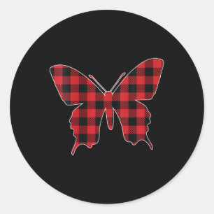 Womens Red Buffalo Plaid Butterfly Matching Family Classic Round Sticker