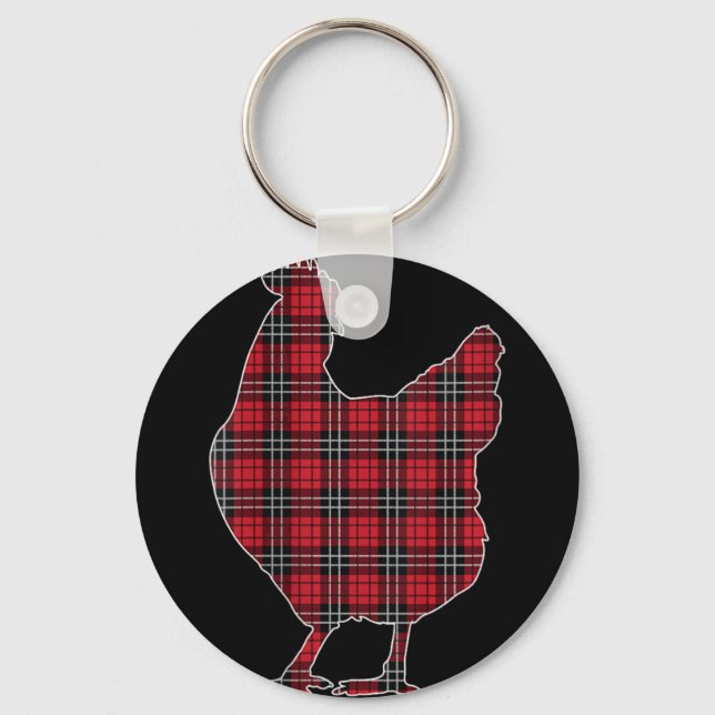 Womens Red Buffalo Plaid Chicken Matching Family C Keychain (Front)