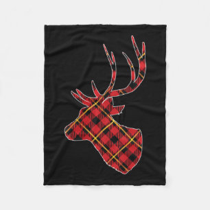 Womens Red Buffalo Plaid Deer Reindeer Head Christ Fleece Blanket