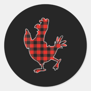 Womens Red Buffalo Plaid Pajama Chicken Merry Chri Classic Round Sticker