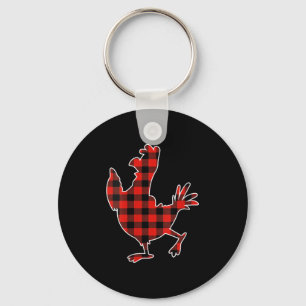 Womens Red Buffalo Plaid Pajama Chicken Merry Chri Keychain