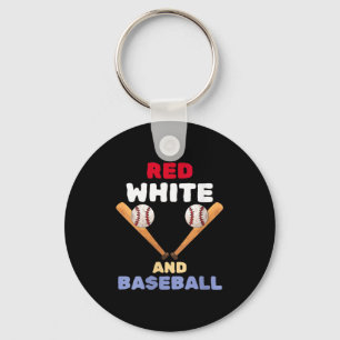 Women's red white and baseball patriotic bat ball keychain