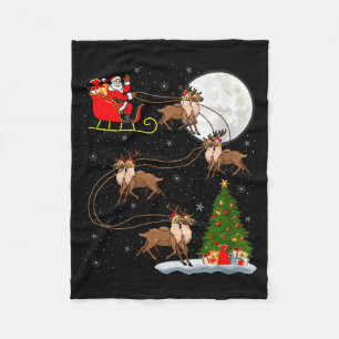 Womens Reindeer Santa Sleigh Flying Funny Magical  Fleece Blanket