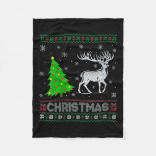 Womens Reindeer Xmas Tree Lighting Ugly Christmas Fleece Blanket