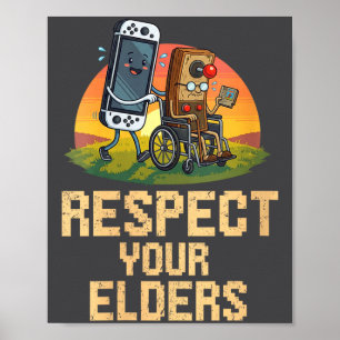 Women's Respect Your Elders Funny Retro Gaming Vid Poster