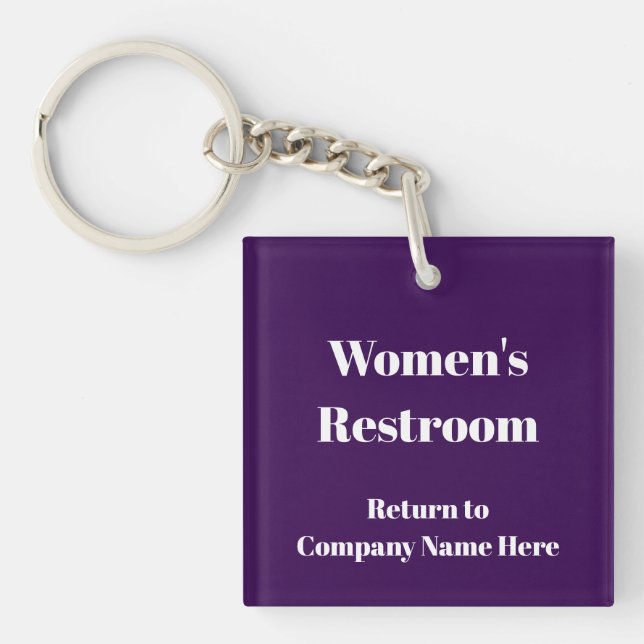 Women's Restroom Return To Company Name Dk Purple Keychain (Front)