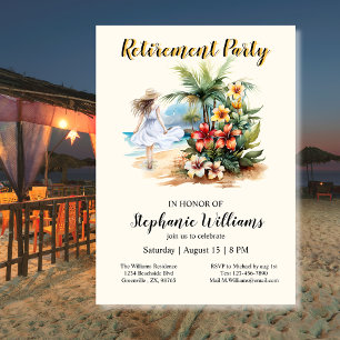 Women's Retirement Beach Aloha Flowers Party Invitation