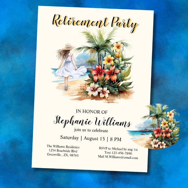 Women's Retirement Beach Aloha Flowers Party Invitation (Creator Uploaded)