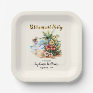 Women's Retirement Beach Aloha Flowers Party Paper Plate