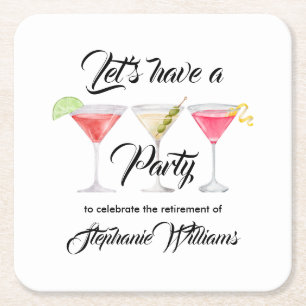 Women's retirement cocktail summer party square paper coaster