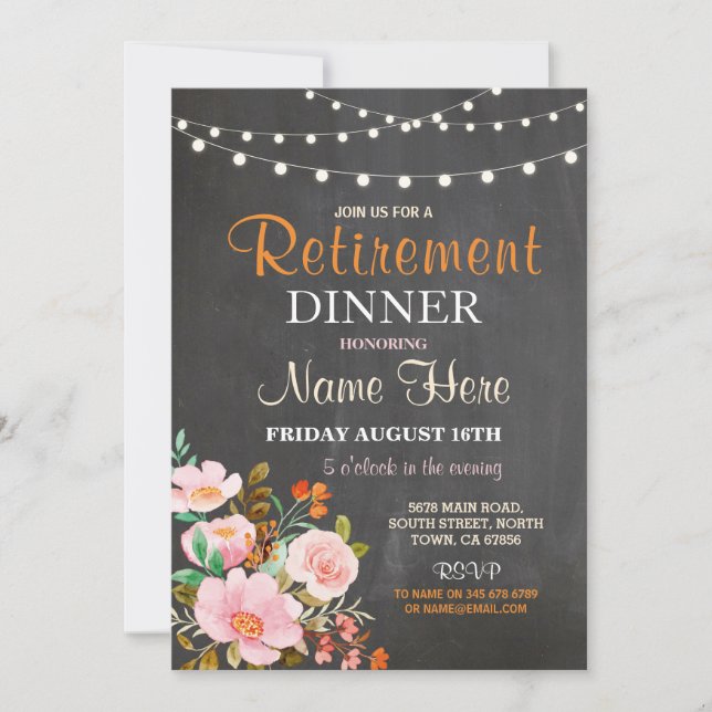 Women's Retirement Dinner Party Floral Pink Invite (Front)