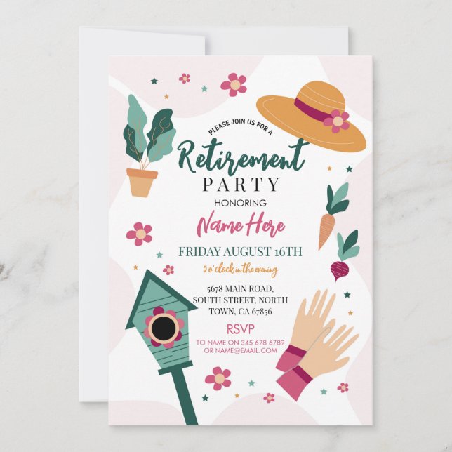 Women's Retirement Dinner Party Gardening  Invitation (Front)