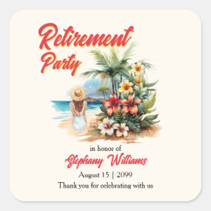 Women's Retirement Party Beach Aloha Woman  Square Sticker