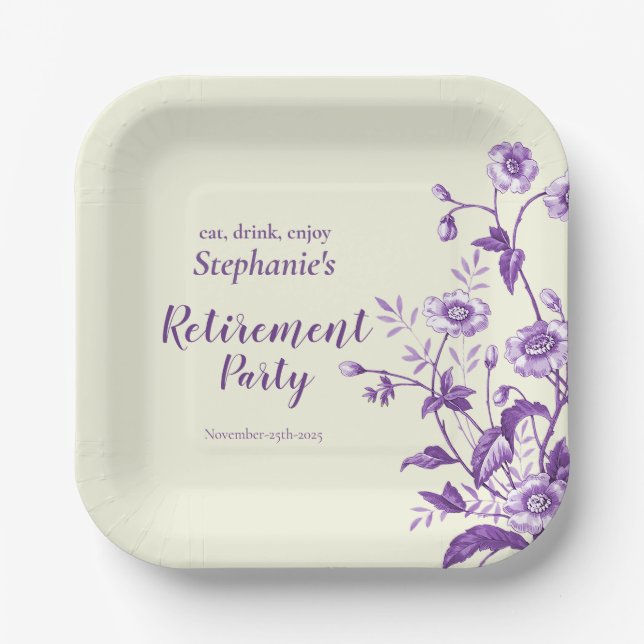 Women's Retirement Party Lavender Wildflower  Paper Plate (Front)