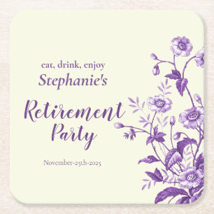 Women's Retirement Party Lavender Wildflower  Square Paper Coaster