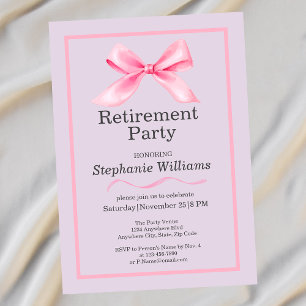 Women's Retirement Party Modern Elegant Pink Bow  Invitation