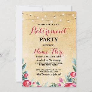 Women's Retirement Party Vintage Red Floral Invite