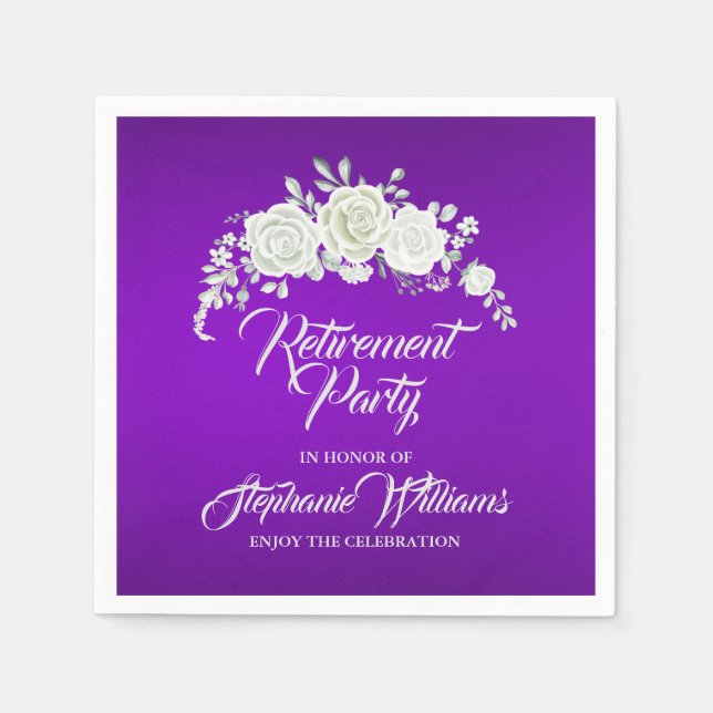 Women's Retirement Party Vintage White Rose  Napkin (Front)