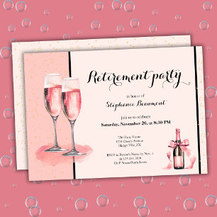 Women's Retirement Pink Cream Champagne  Invitation