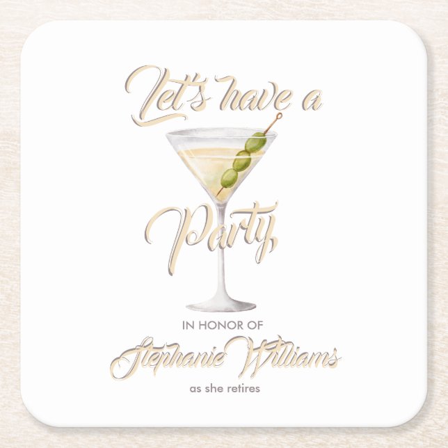 Women's Retirement Summer Cocktail Party Square Paper Coaster (Front)