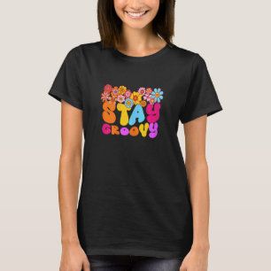 Womens Retro 60s 70s Peace Stay Groovy Sunflowers  T-Shirt