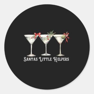 Womens Retro Funny Santa's Little Helper Martini M Classic Round Sticker