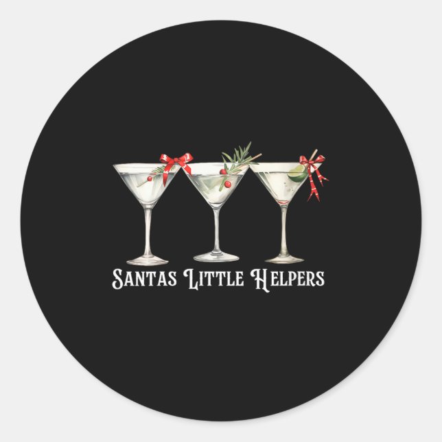 Womens Retro Funny Santa's Little Helper Martini M Classic Round Sticker (Front)