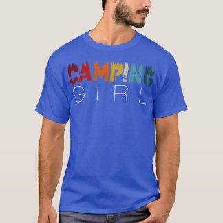 Womens Retro Hand Drawn Camping Girl Outdoor Fun G T-Shirt