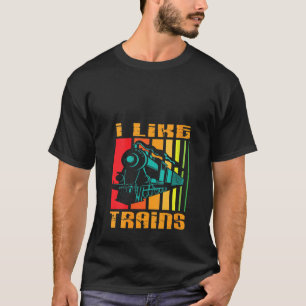 Womens Retro I Like Trains Model Train Locomotive  T-Shirt