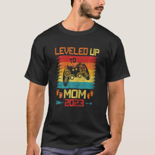 Womens Retro Levelled Up To Mom 2023 Pregnancy Rev T-Shirt