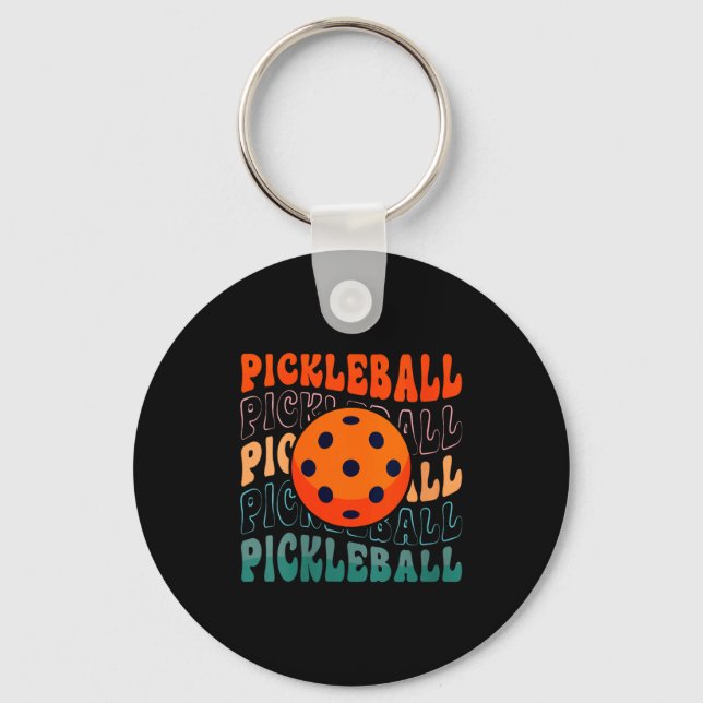 Womens retro pickleball waving style with a pickle keychain (Front)