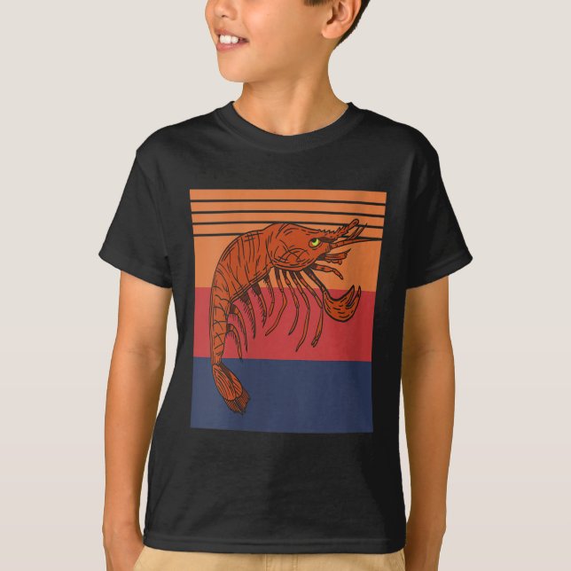 Womens Retro Shrimp Vibes Funny Marine Seafood Hum T-Shirt (Front)
