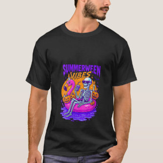 Womens Retro Skeleton Summerween Vibes Beach Flami T-Shirt