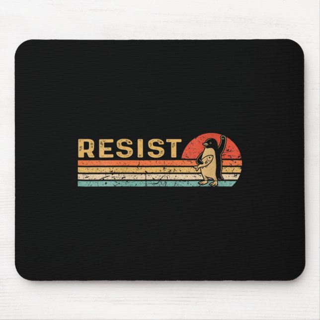 Womens Retro Sunset Penguin Resist Penguins Protes Mouse Pad (Front)