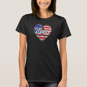 Womens Retro Usa Flag Heart Hockey Mom Mother's Da T-Shirt