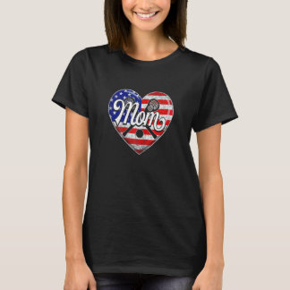 Womens Retro Usa Flag Heart Lacrosse Mom Mother's  T-Shirt