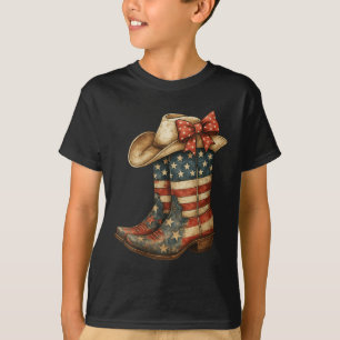 Womens Retro Western Cowboy Boots Cowgirl American T-Shirt