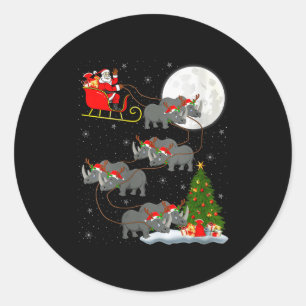 Womens Rhino Santa Sleigh Flying Funny Magical Chr Classic Round Sticker
