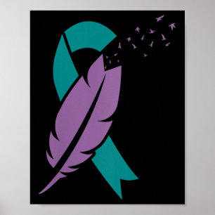 Womens Ribbon Birds Feather Suicide Awareness Ment Poster