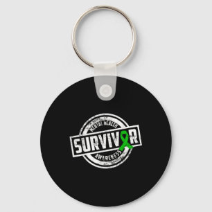 Womens Ribbon Green Mental Health Survivor Awarene Keychain