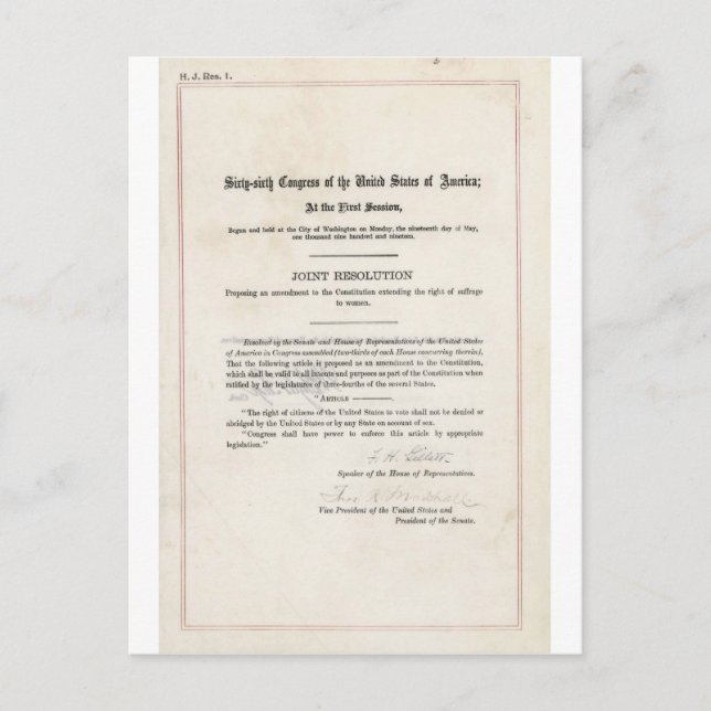 Women's Right to Vote- 19th Amendment Postcard (Front)
