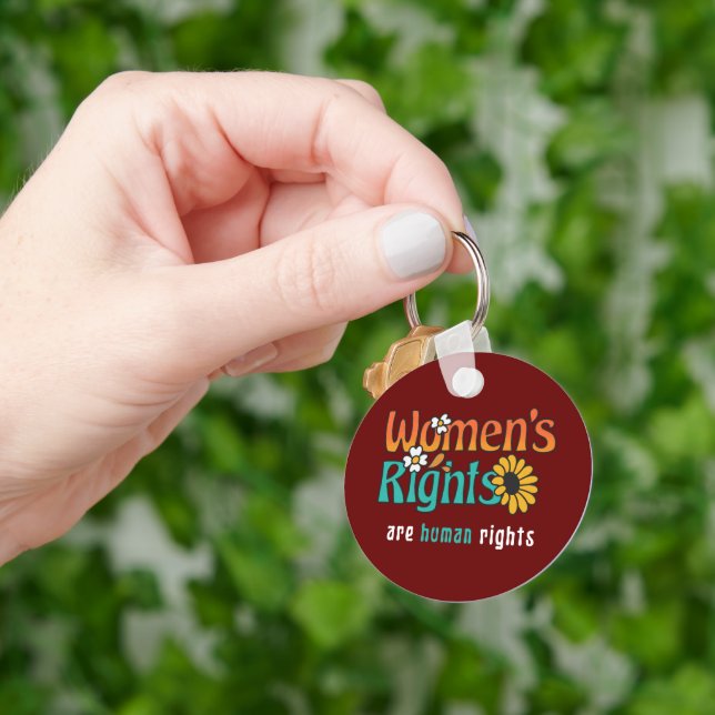 Women's Rights Human Rights Floral Quote  Keychain (Hand)