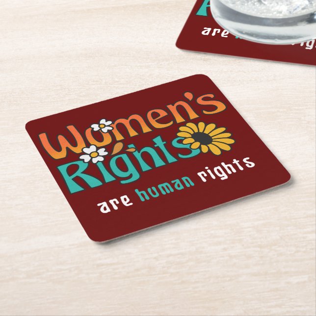Women's Rights Human Rights Floral Quote Square Paper Coaster (Angled)
