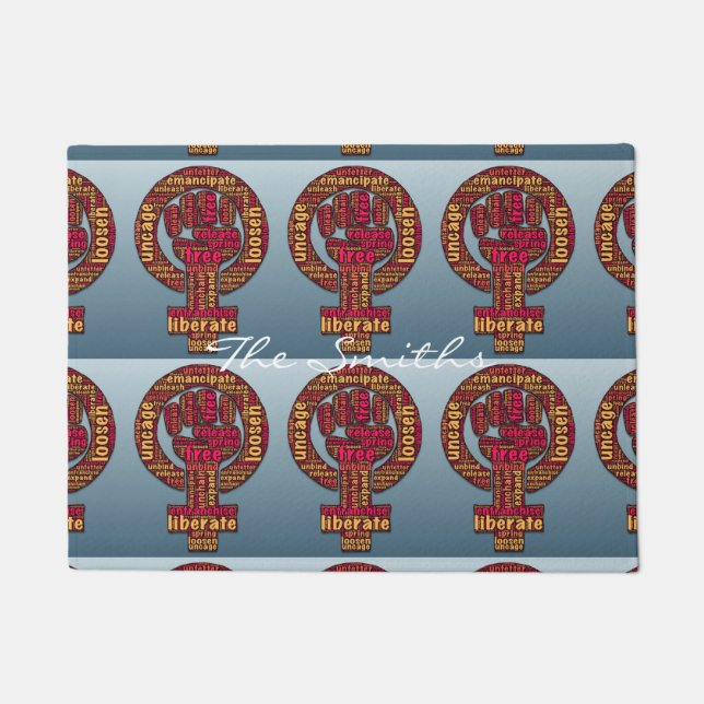 women's rights raised fist Thunder_Cove Doormat (Front)