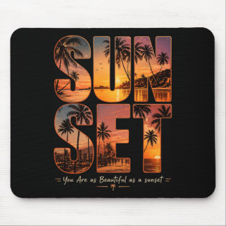Womens Romantic Sunset Design with Palm Trees a Mouse Pad
