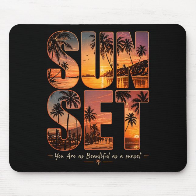Womens Romantic Sunset Design with Palm Trees a Mouse Pad (Front)